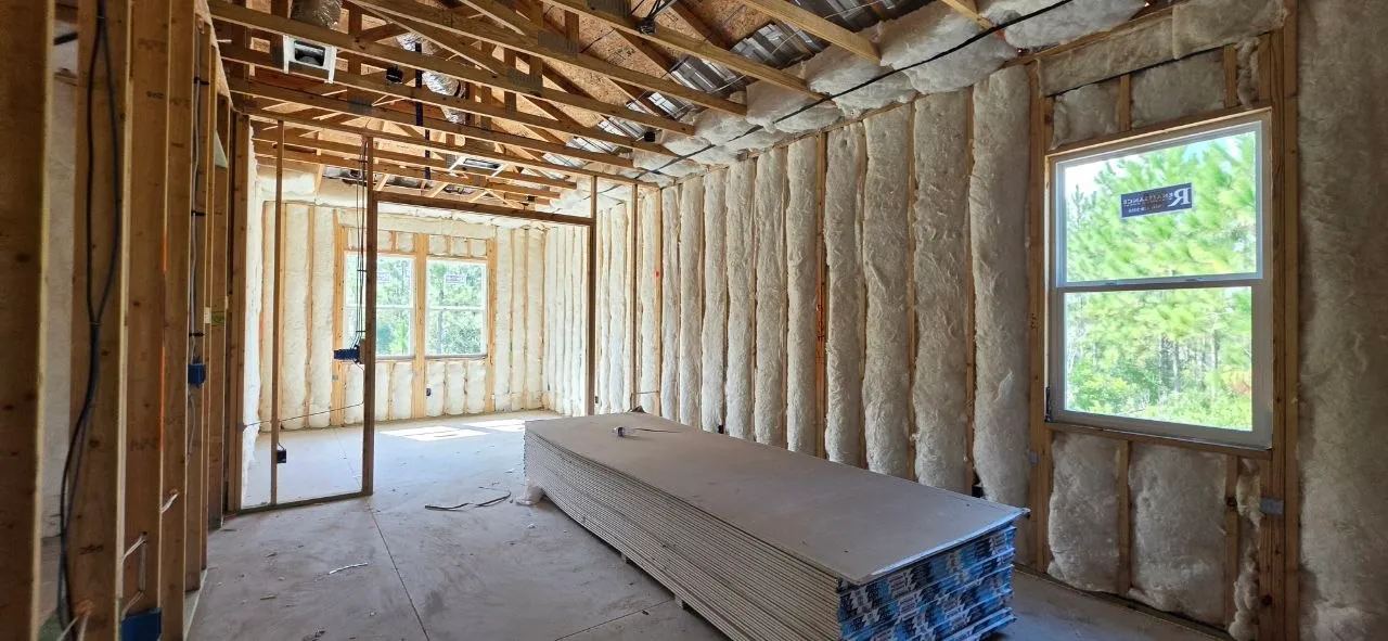 Walls insulated with fiberglass batts in a new Jacksonville home