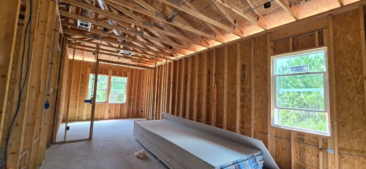 Bare framing of a new home before insulation